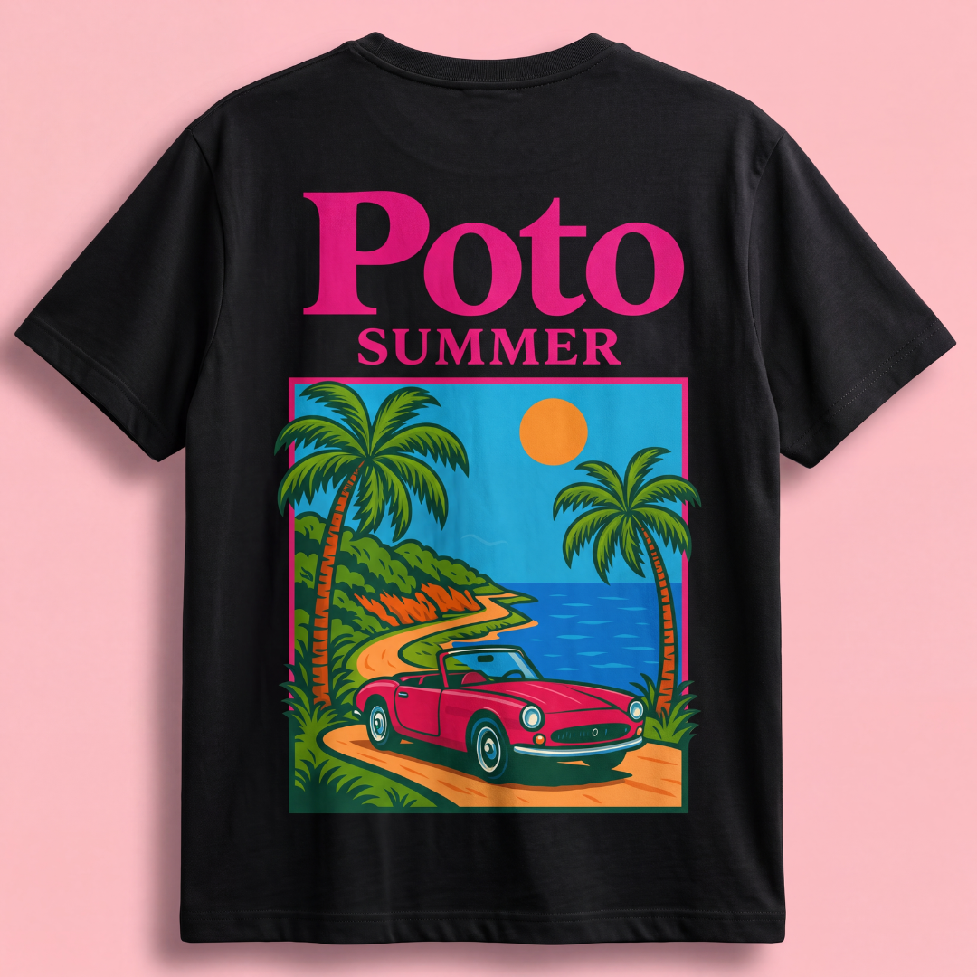 T-shirt noir "SUMMER" - Rose