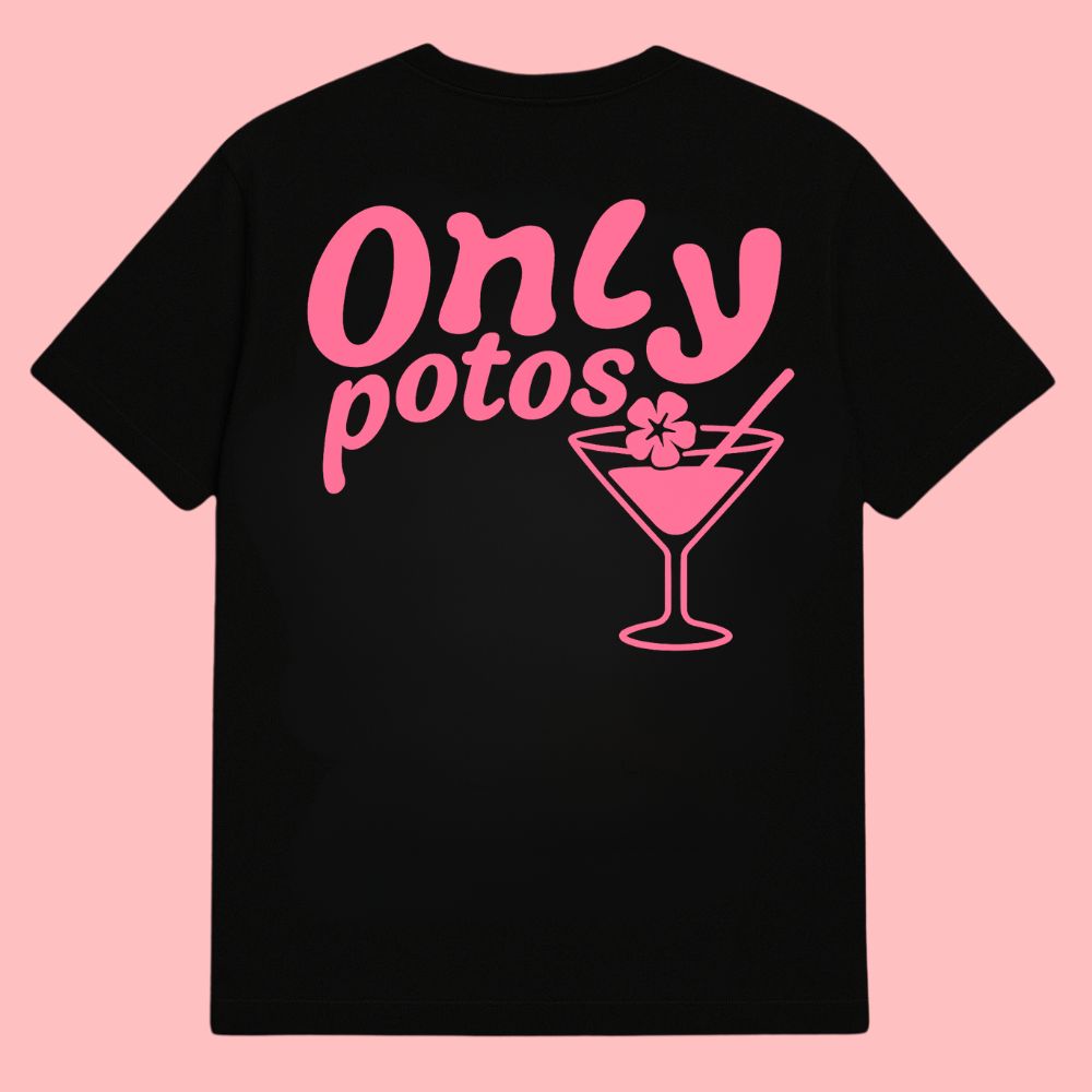 T-shirt noir "COCKTAIL" - Rose